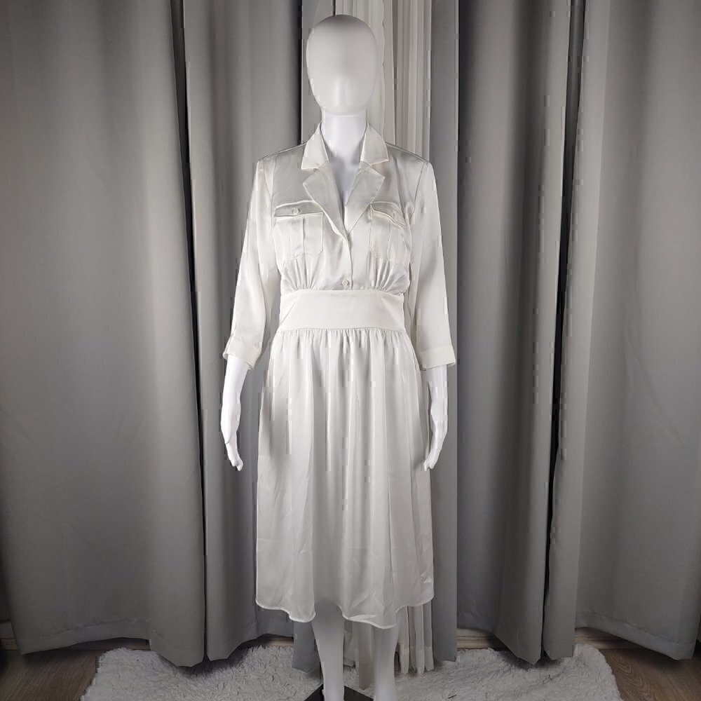 Marycrafts White Long Sleeve 2 Button Dress Size 8 (NWT)